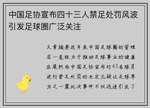 中国足协宣布四十三人禁足处罚风波引发足球圈广泛关注